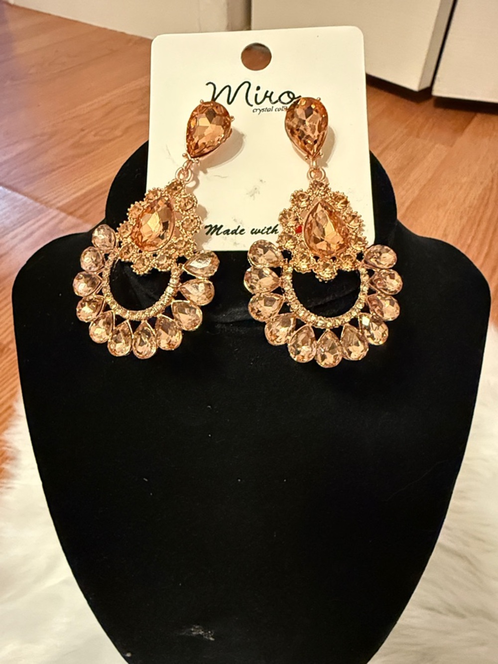 Gold Crystal Teardrop Statement Earrings - Champagne Gold